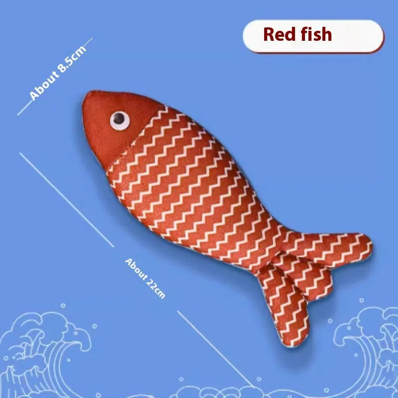 Yellow, blue or red catnip-filled fish toy for cats in large 39cm or medium 30cm sizes