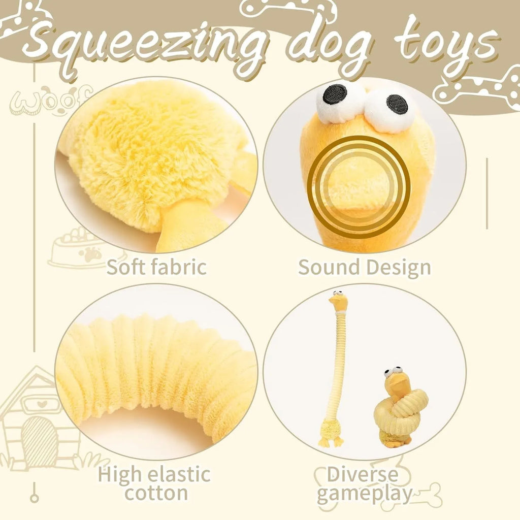 Brown squeaky plush dog toy with crinkle material measuring approximately 23cm in length