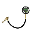 Red and black mechanical tyre pressure gauge with metal body and rubber shell for cars and SUVs.