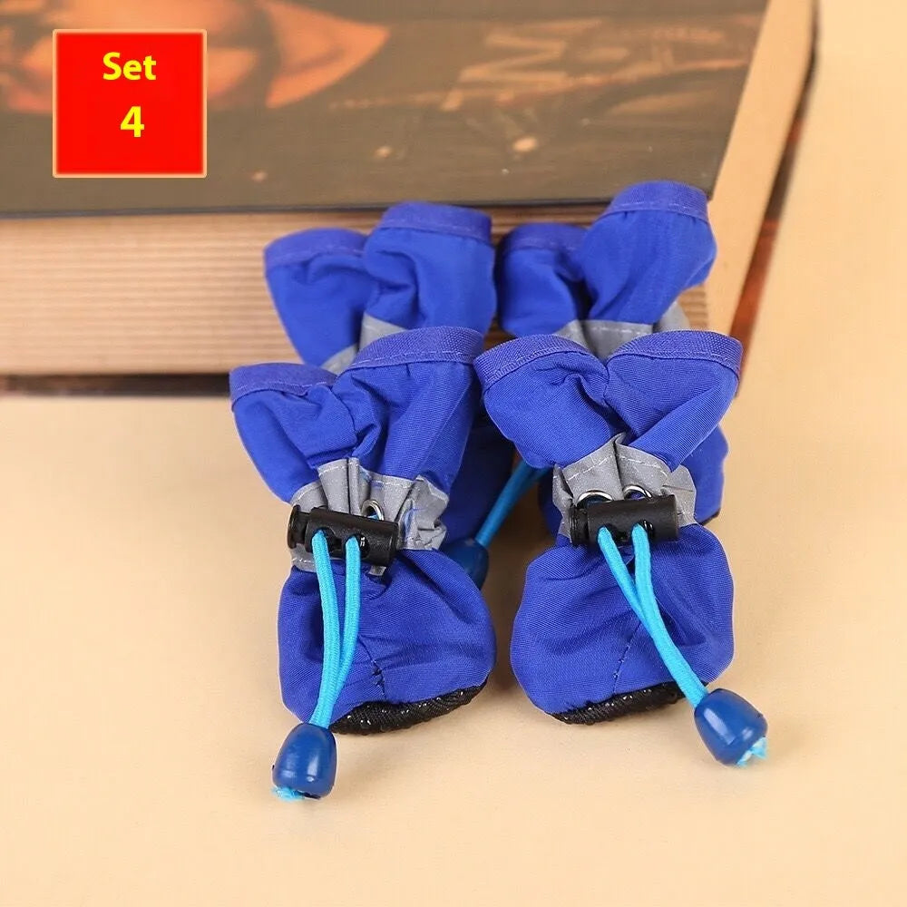 Set of four cloth dog shoes with soft soles in various colour options including fleece-lined variants
