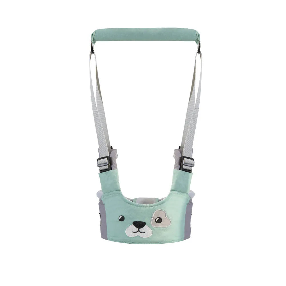 Baby walking harness belt in blue vest style showing adjustable straps for toddler walking support