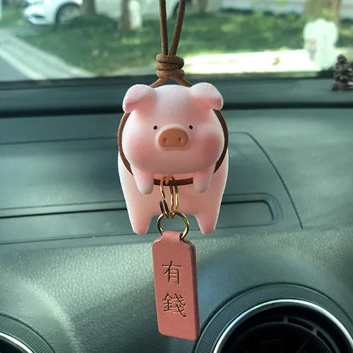 Cute 3D cartoon pig resin figurine for car dashboard decoration, shown in one of eight available styles.