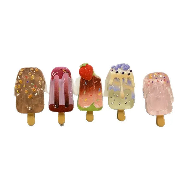 Cartoon ice cream design resin hair barrette in side clip style