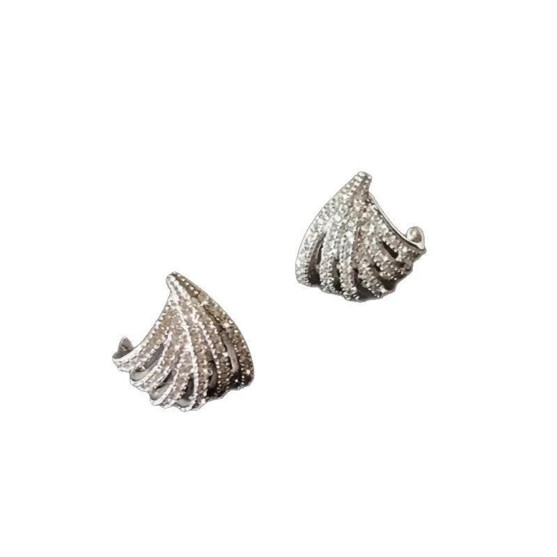 Geometric zircon earrings with platinum electroplated finish and European-American design style