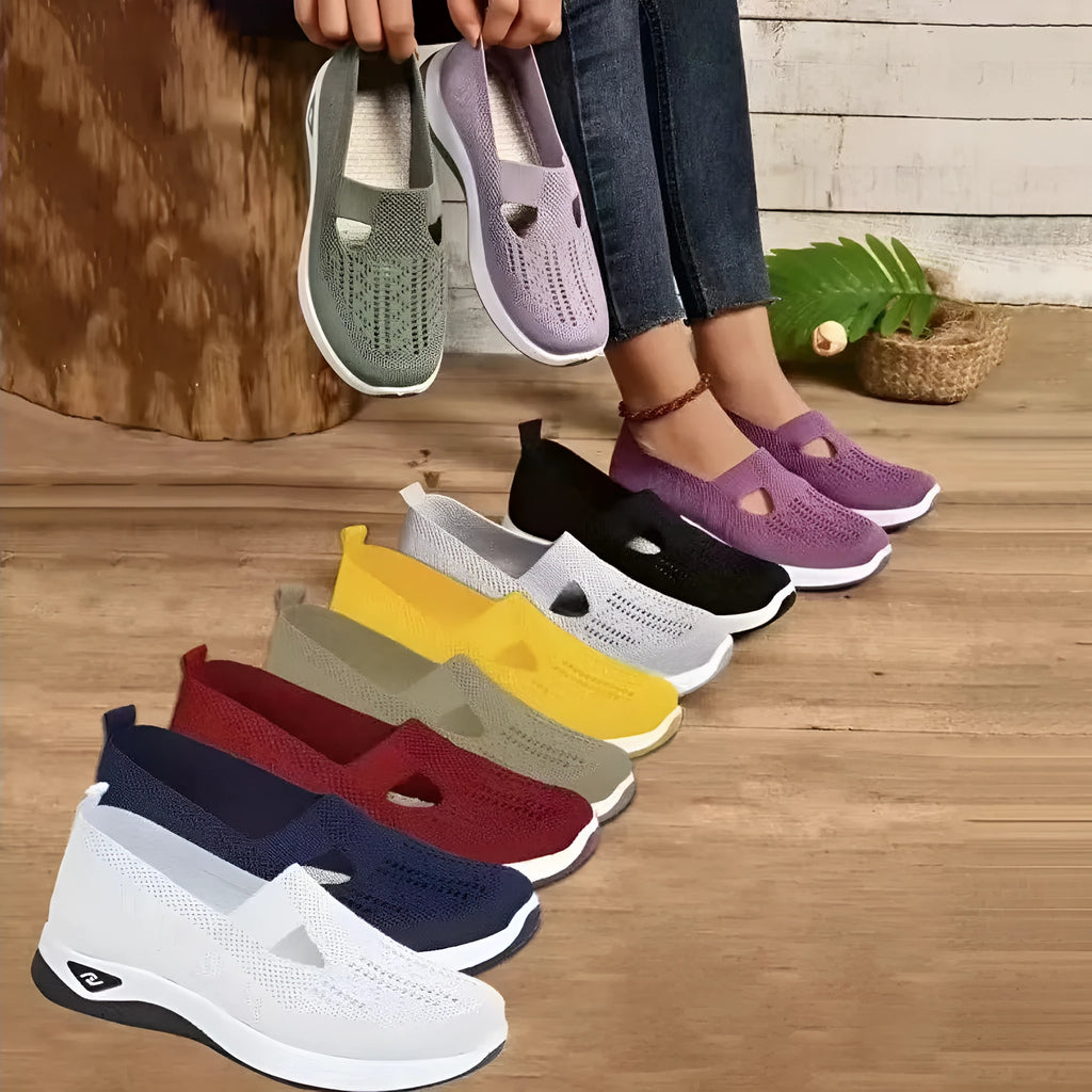 Women's low-top casual mesh shoes with a T-strap and round toe in multiple colour options.