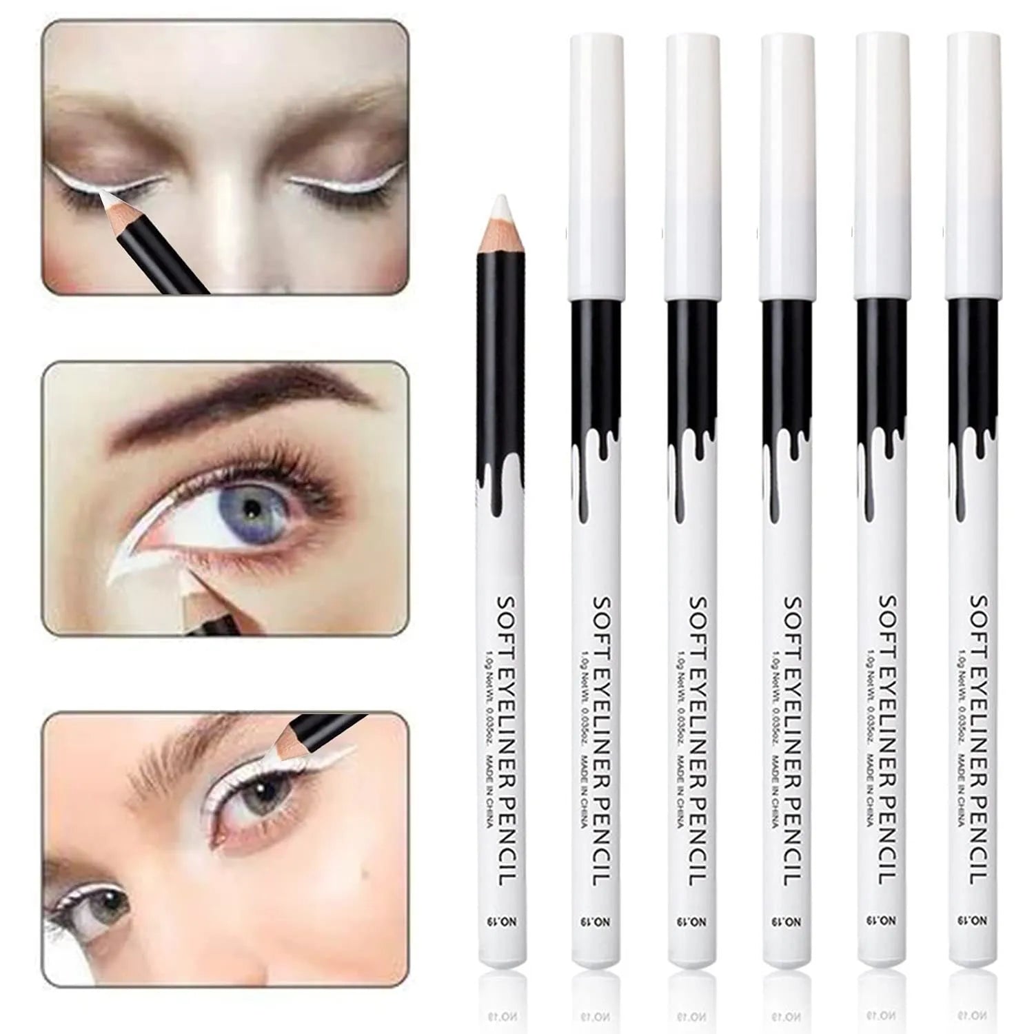 12-piece black and white waterproof eyeliner pencil set with sharpener for eyebrows, eyeshadow, and lips