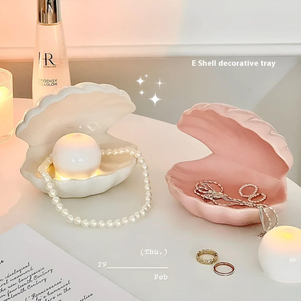 Yellow porcelain storage tray with optional night light in pink or white shell.
