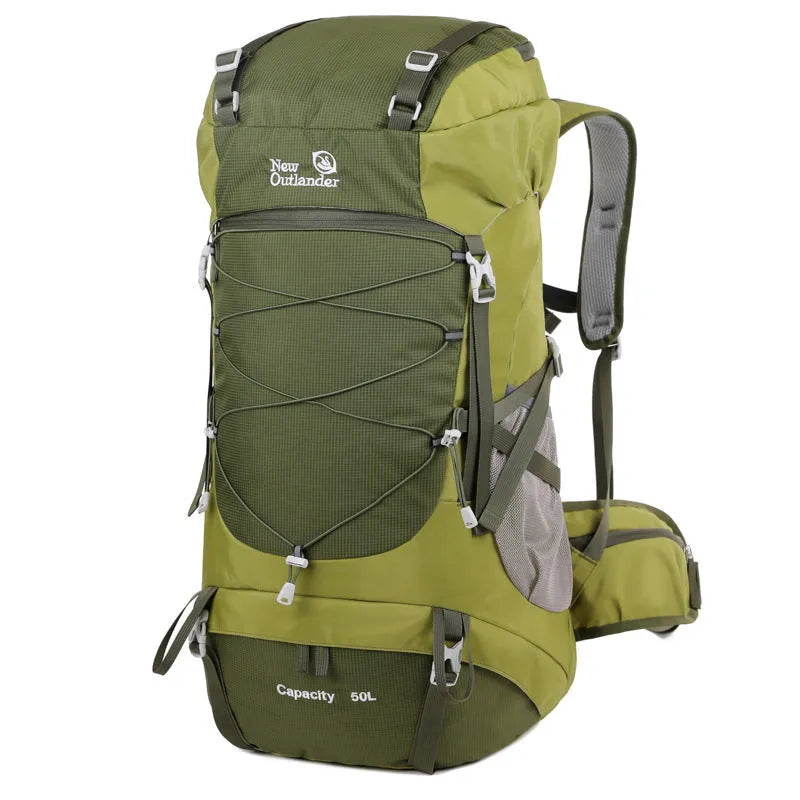 50L nylon mountaineering backpack in Army Green for outdoor hiking