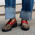 Women's low heel leopard print square heel shoes with round toe and artificial PU upper