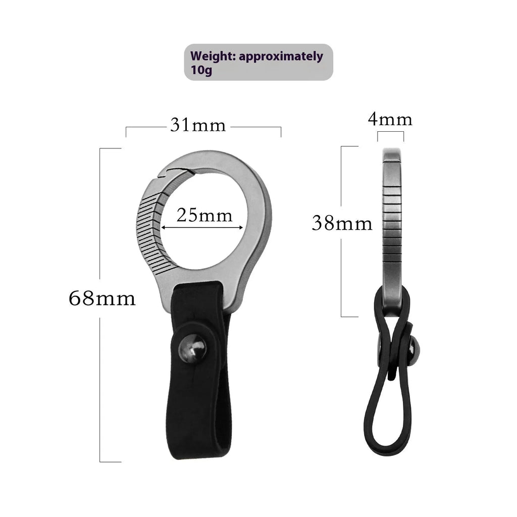 Titanium alloy keychain with single buckle or brown or black leather strap for car keys and EDC