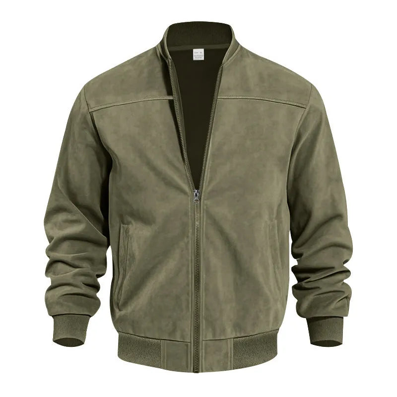 Men's plus size suede casual jacket in regular fit with front zip and cotton lining.