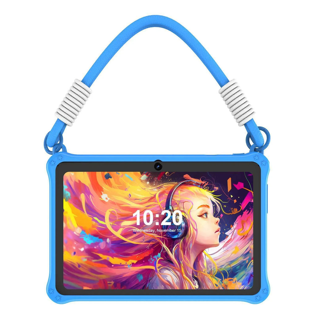 7-inch children's tablet silicone protective case with flat carrying strap in sapphire blue colour