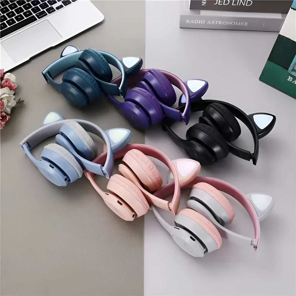 P47m cat ear Bluetooth headset in grey with Bluetooth 5.0 and power display