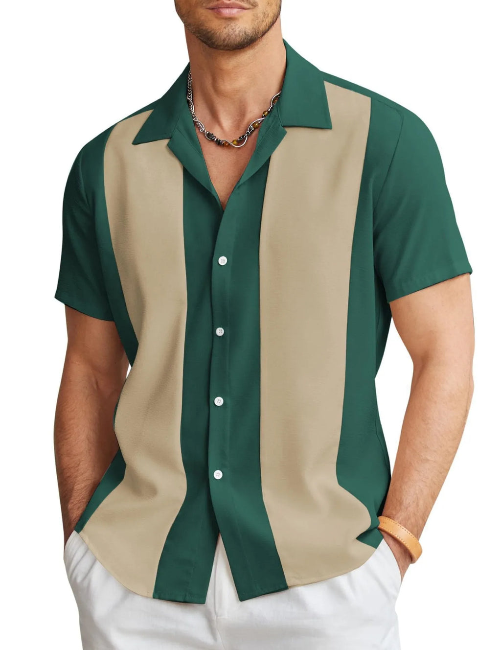 Men's slim fit Hawaiian shirt with elastic fabric in multiple colour patterns