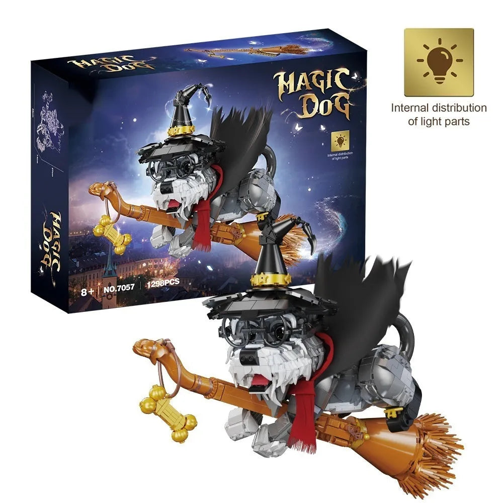 Black Magic Schnauzer building block model assembled from plastic small particle blocks