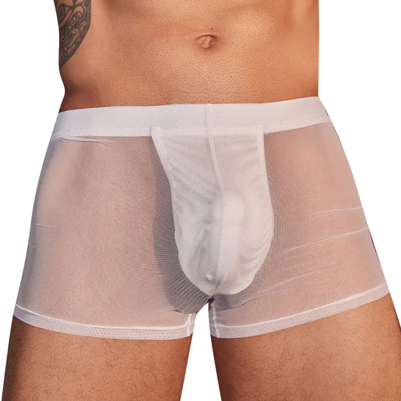Men's black and white ultra-thin nylon boxer briefs free size breathable underwear