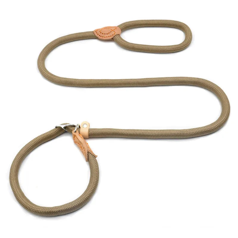 Dog training leash with integrated automatic tightening collar in multiple colour options