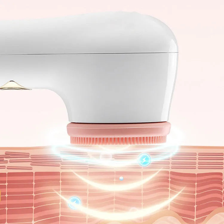White electric facial cleanser with vibration for pore cleaning, battery operated, compact size, USB option
