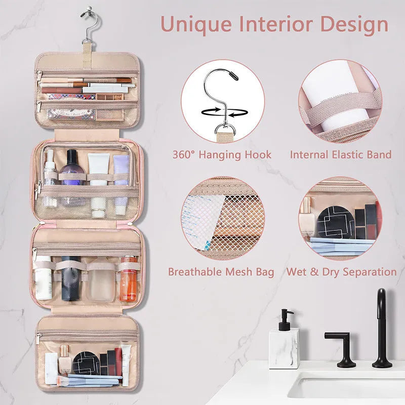 Women's hanging cosmetic bag in waterproof polyester, 30.5x11x22.9cm, black colour, hanging on hook