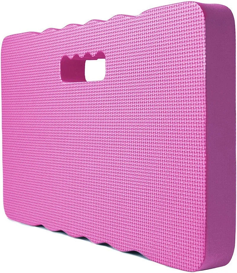 Blue Eva foam garden kneeler pad measuring 45 by 28 centimetres on grass.