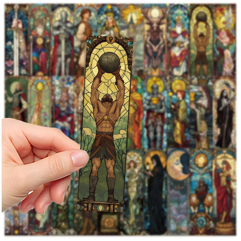 Set of 30 painted glass tarot paper bookmarks with cute homemade designs