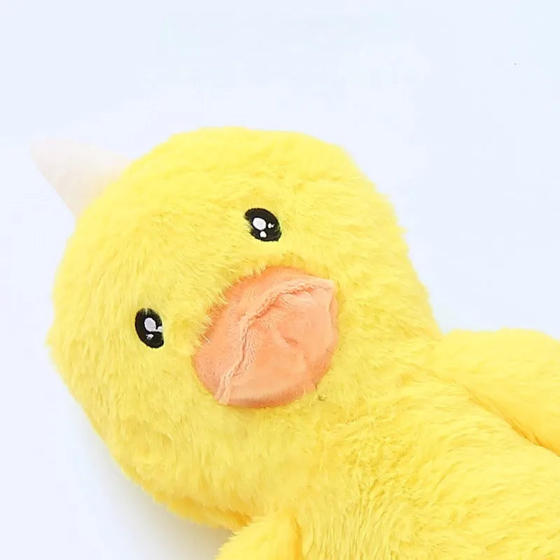 Plush golden retriever dog toy with rattle and crinkle paper in pink and yellow colours
