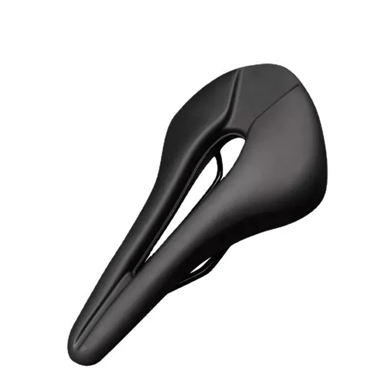 Hollow bike saddle for road and mountain bikes in black with cushion