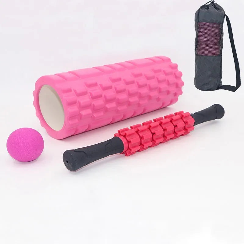 Black foam roller massage stick with gear bar design, 33cm long with six pieces