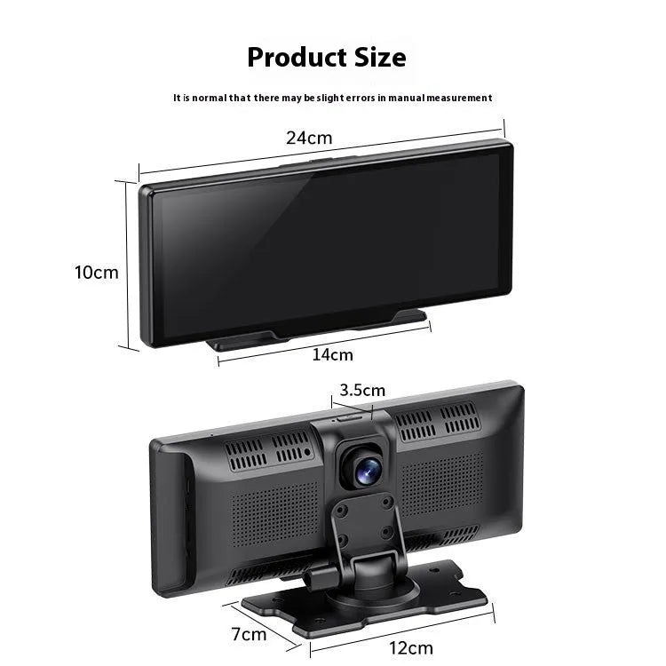 10-inch car touch screen display with Apple CarPlay and front/rear recording cameras