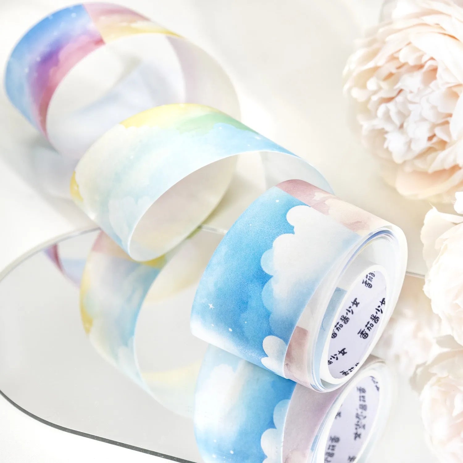 Roll of Japanese paper decorative tape with sky theme colours measuring 30mm wide