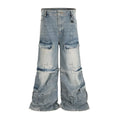 Detachable washed-out cotton overalls with multiple pockets and zip fly in black or blue colours