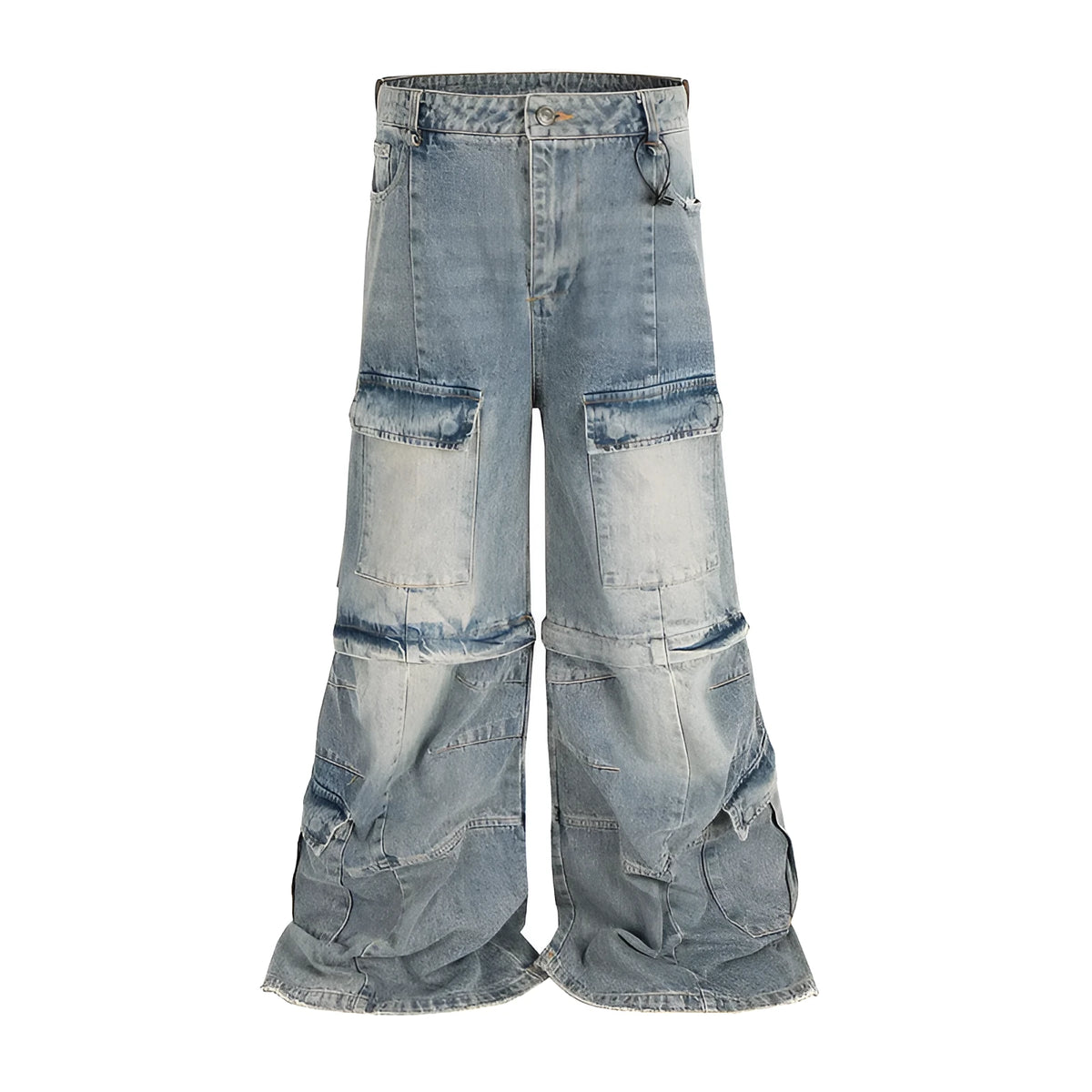Detachable washed-out cotton overalls with multiple pockets and zip fly in black or blue colours