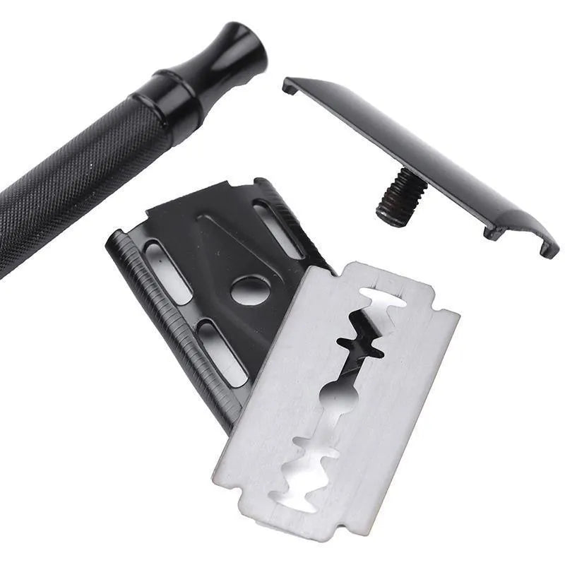 Traditional manual pogonotomy scraper with brush in black or silver metal finish