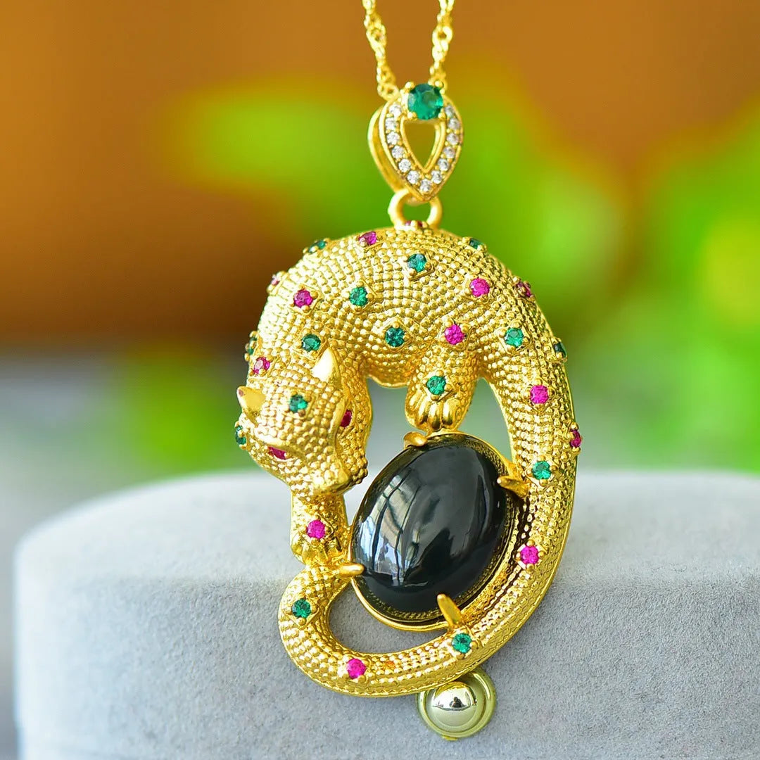 Copper inlaid natural Hetian grey jade pendant with ink blue accents on necklace