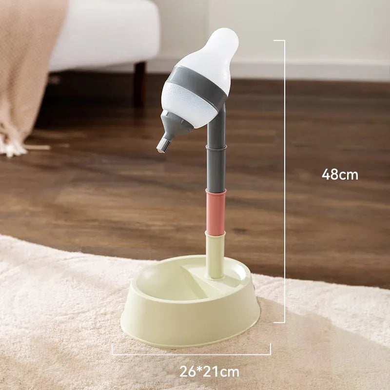 Grey adjustable standing pet water dispenser with detachable pole and ball-tip drinking nozzle