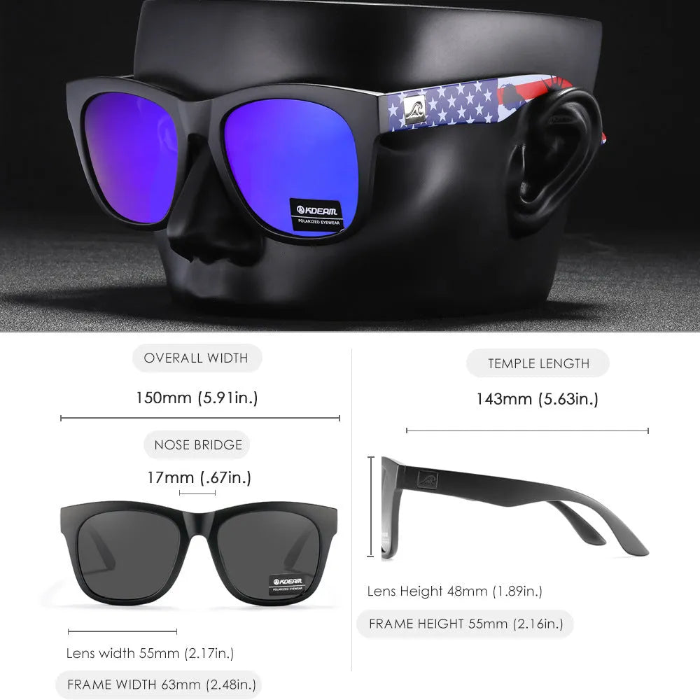 Black polarised sunglasses with TAC lenses for UV protection during fishing, driving, and travel.