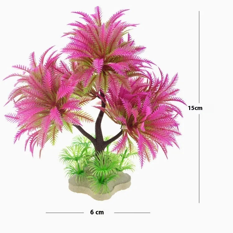 15cm artificial aquarium plant in green or pink plastic water grass tree style for fish tank landscaping