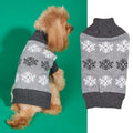 Snowflake pattern Christmas dog sweater in dark brown and grey colours on small dog