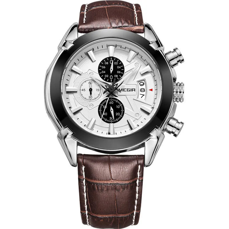 Men's multifunctional quartz watch with three dials and luminous hands on waterproof case