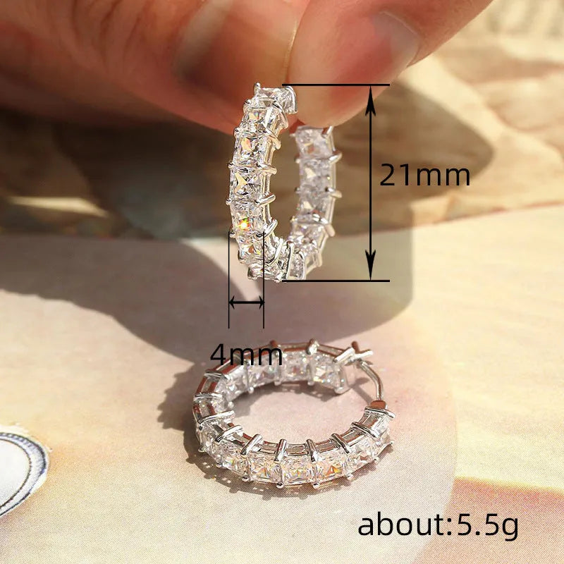 Women's copper micro inlaid square zircon earrings in white gold, yellow gold, and pink