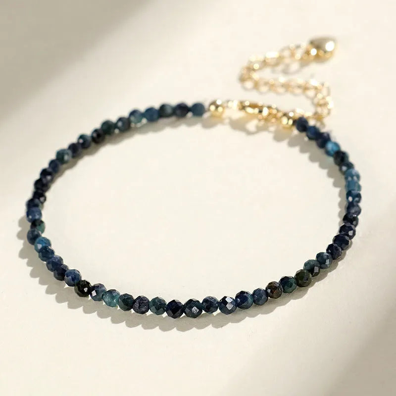 3mm blue tourmaline gemstone spacer bead bracelet for women