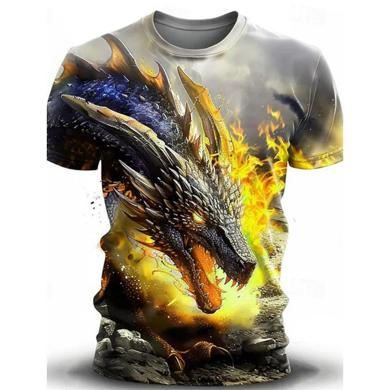 Men's black t-shirt with a detailed 3D wind dragon graphic on the front.