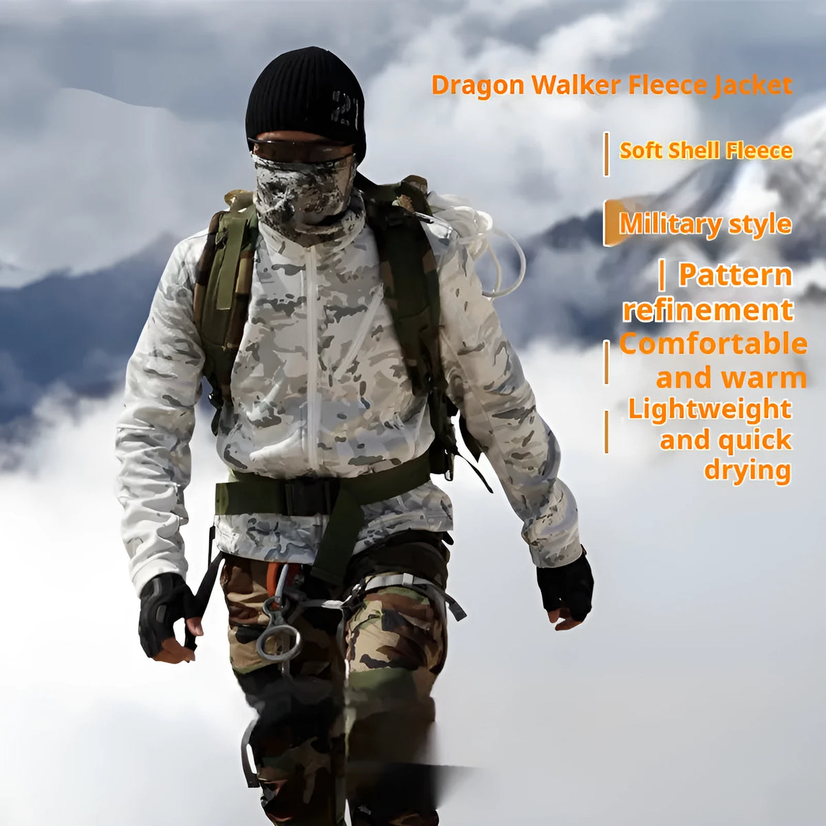 Men's camouflage fleece coat in Scorpion All Terrain pattern for outdoor mountaineering and combat clothing