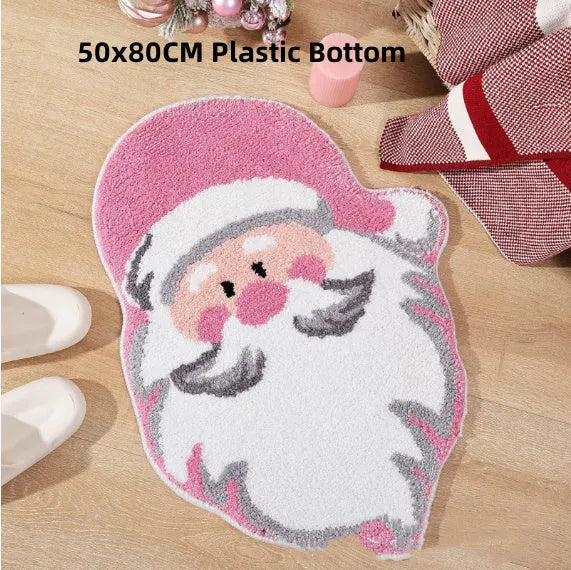 Christmas-themed hallway mat with festive patterns including Santa Claus design and non-slip bottom