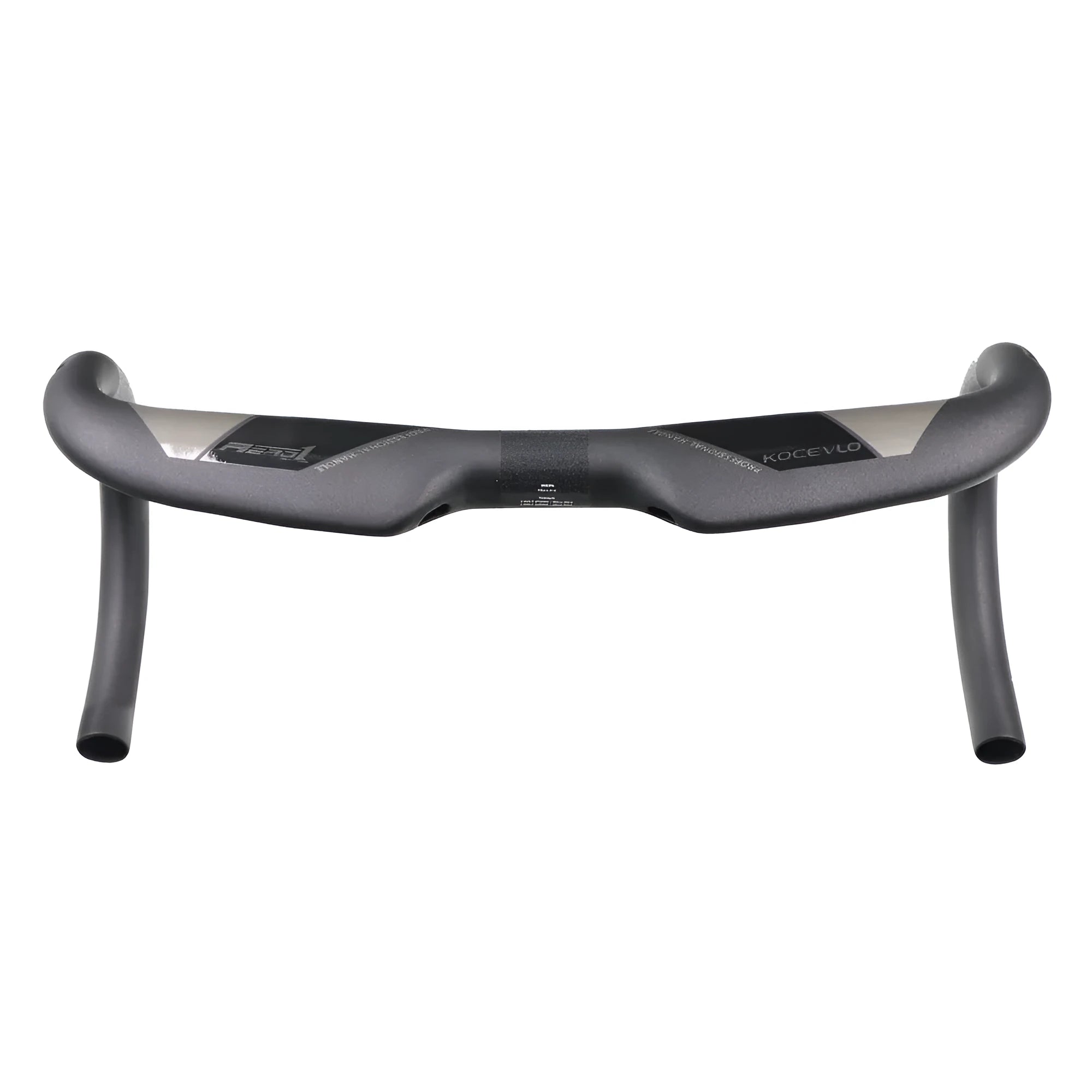 Matt carbon fibre road bike drop handlebar shown in bent shape with size options