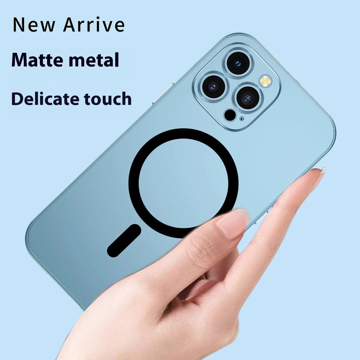 Magnetic metal frame phone case with frosted PC back and spring fastener, compatible with Apple iPhone 12 to 17.