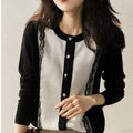 Women's slimming lace patchwork round neck knitted cardigan in picture colour, free size