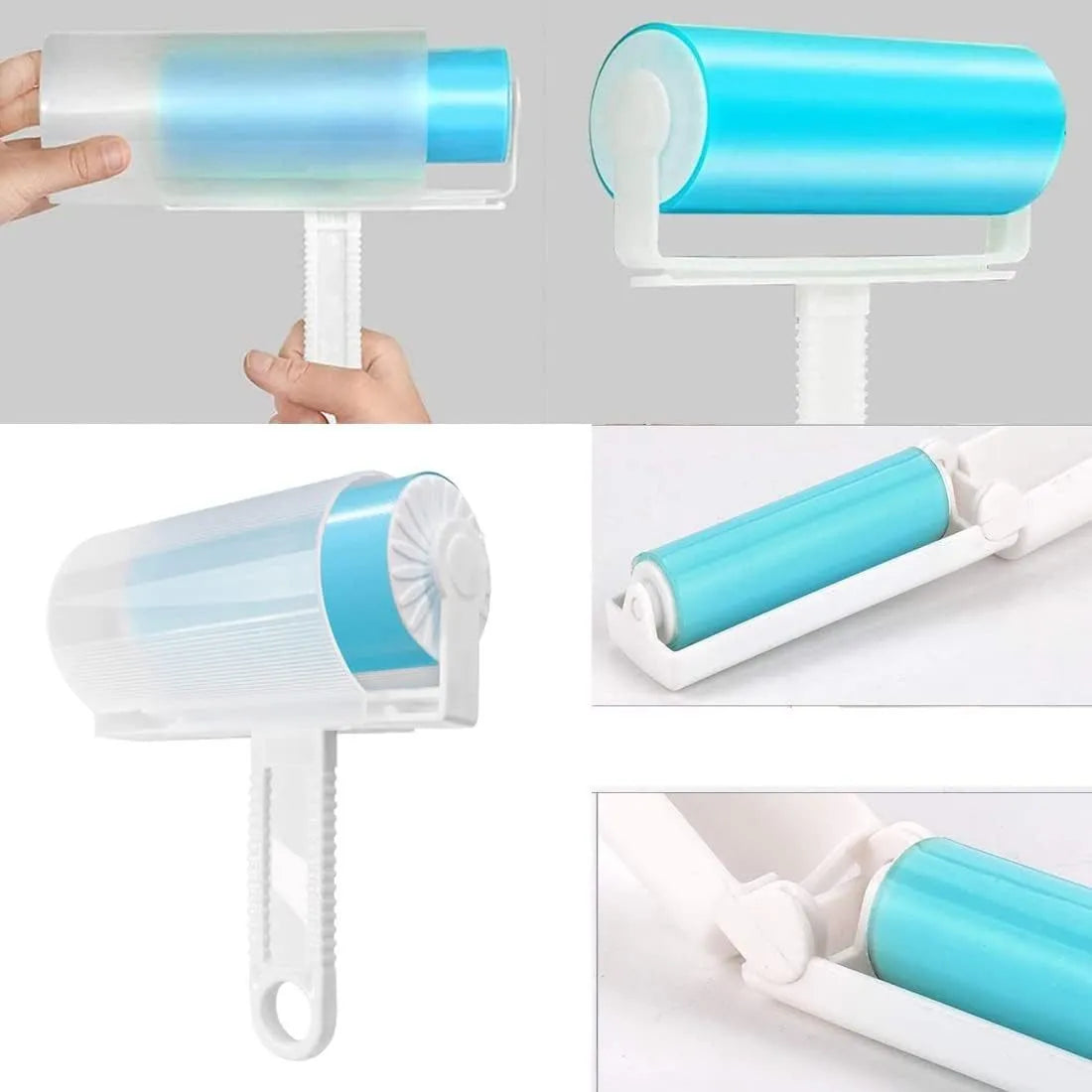 Washable reusable lint roller for pet hair removal in blue, green, pink or yellow