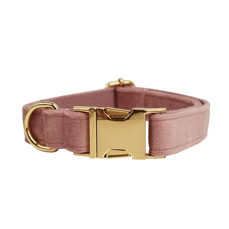 Light purple pink velvet dog collar with matching pet accessories in coordinated set