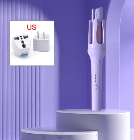 White and pink automatic hair curler with 32mm barrel and corded power supply